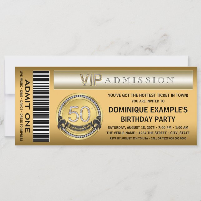 Invitación Boleto dorado Cumpleaños con cualquier número (Anverso)