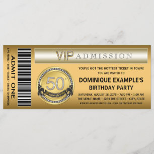 Invitación Boleto dorado Cumpleaños con cualquier número