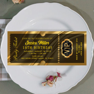 Invitación Boleto Elegante VIP para Evento Gold
