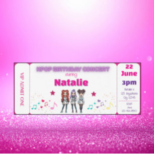 Invitación Boleto para concierto de cumpleaños de KPOP rosa