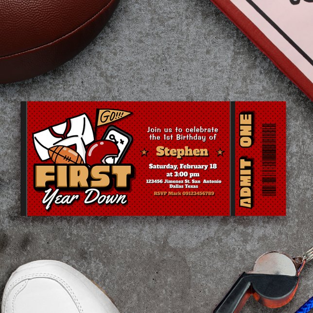 Invitación Boleto para el Primer Año en el Campo - Entrada de (First Year Down - Football Ticket Invitation)