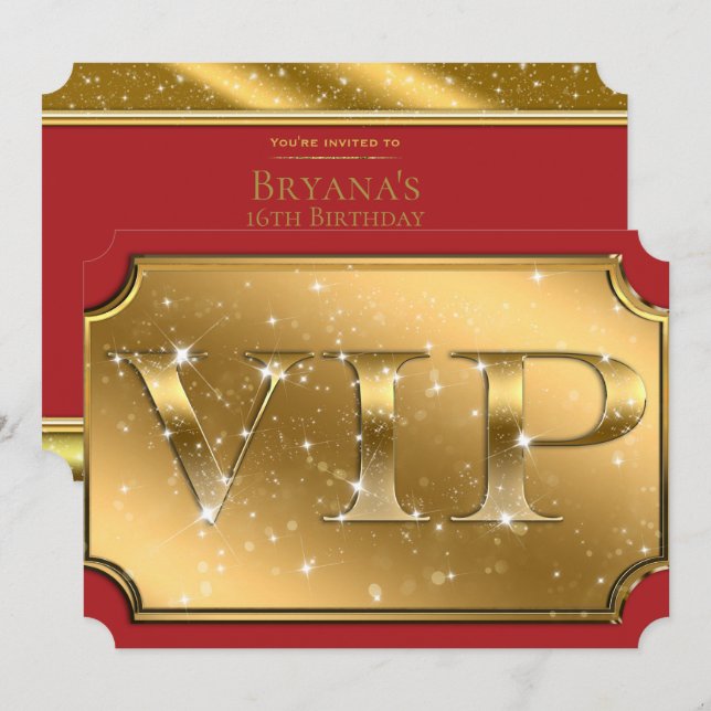 Invitación Boleto para evento de fiesta VIP Glam con destello (Anverso / Reverso)