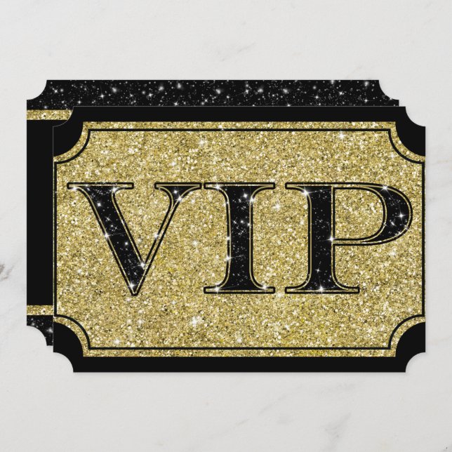 Invitación Boleto para evento de fiesta VIP Glamour Brillo y  (Anverso / Reverso)