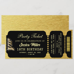Invitación Boleto para la Fiesta de Negro y Dorado