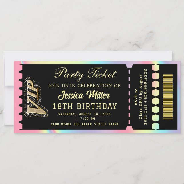 Invitación Boleto para la Fiesta de Negro y Dorado (Anverso)
