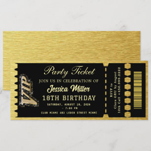 Invitación Boleto para la Fiesta de Negro y Dorado