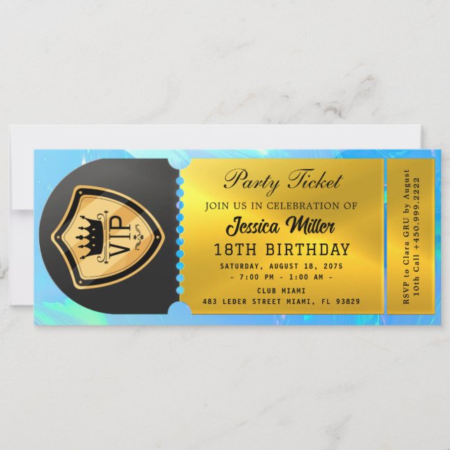 Invitación Boleto para la Fiesta de Negro y Dorado (Anverso)