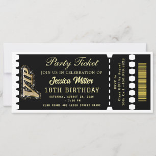 Invitación Boleto para la Fiesta de Negro y Dorado