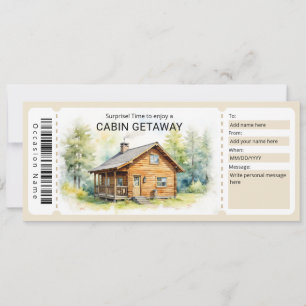 Invitación Boleto Sorpresa para un Viaje a una Cabaña