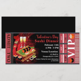 Invitación Boleto VIP Cena de San Valentín Sushi Rojo Negro F