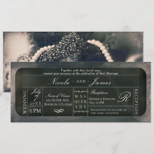 Invitación Boleto VIP de Boda con Brillo de Plata Blanca Relu