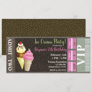 Invitación Boleto VIP de Cumpleaños Fiesta de Helado Vintage