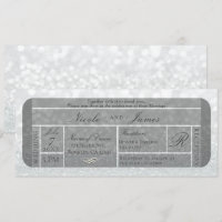 Boleto VIP de destellos de plata blanca para boda