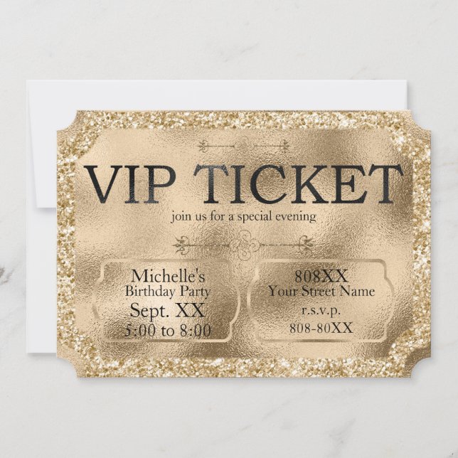 Invitación Boleto VIP Dorado Evento Especial (Anverso)
