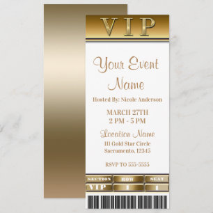 Invitación Boleto VIP para cena elegante de oro y blanco