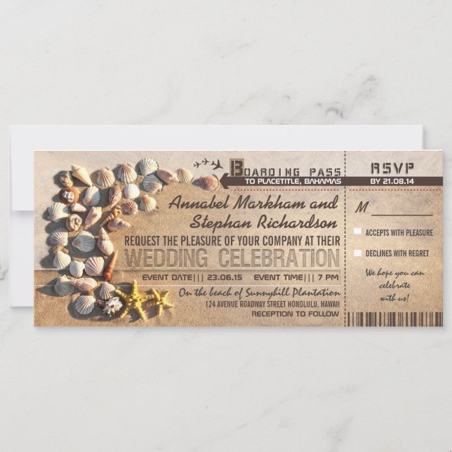 Invitación boletos de embarque para bodas en la playa - invit (Anverso)