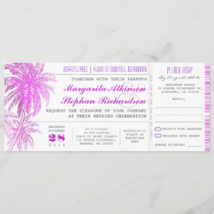 Invitación boletos de matrimonio en la playa púrpura - tarjet