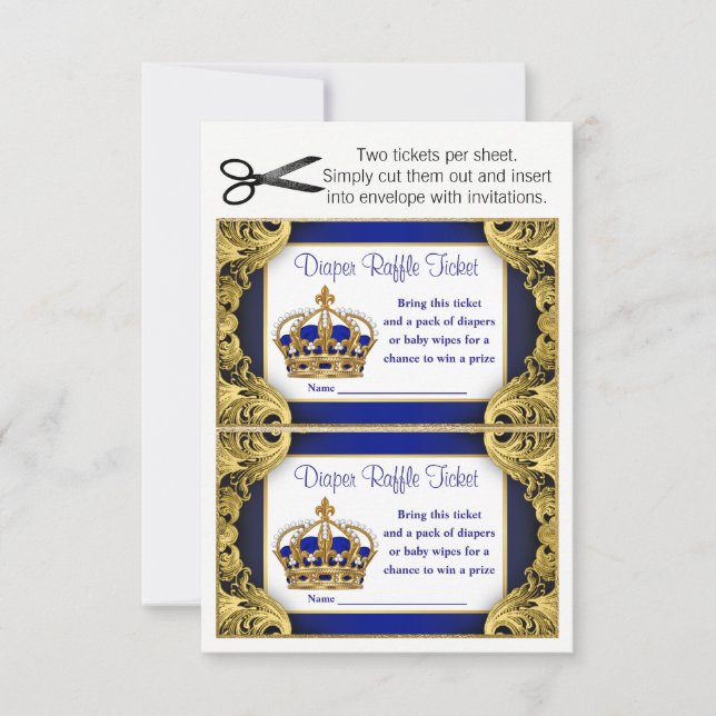 Invitación Boletos de rifa de pañales para Príncipe Baby Boy (Anverso)
