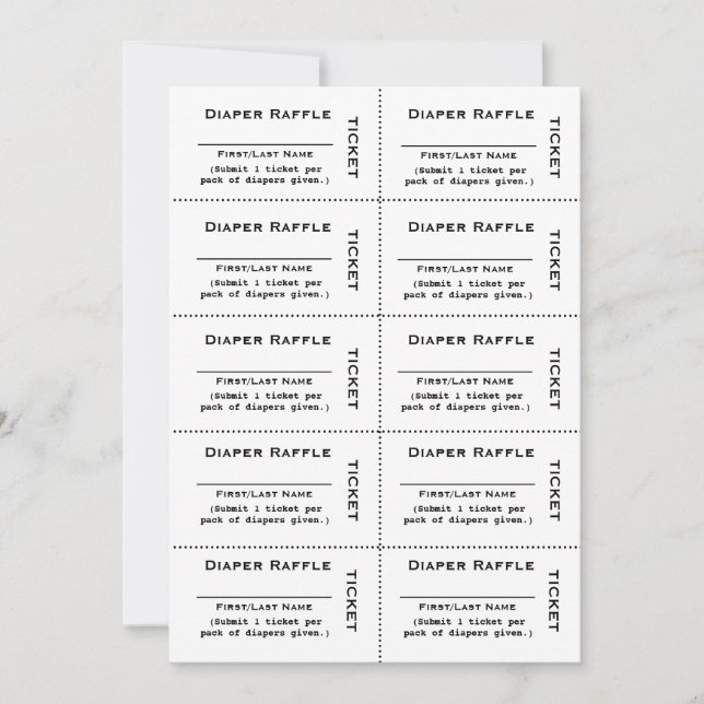 Invitación Boletos de Rifas de Pañales  Simple (Anverso)