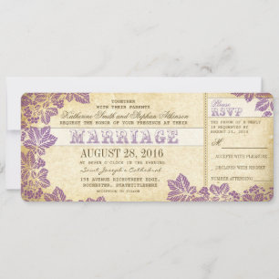 Invitación boletos vintage de bodas con abundancia de ciruela