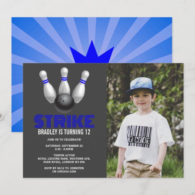 Invitación Boliche retro cualquier foto de cumpleaños por eda (Anverso / Reverso)