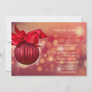 Invitación Bolitas Rojas de Navidad Empresa Bokeh Compañía