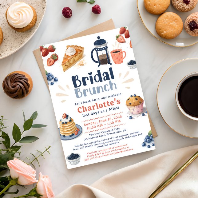 Invitación Bollería caprichosa café Brunch Bridal Shower (Whimsical Pastries Coffee Brunch Bridal Shower Invitation)