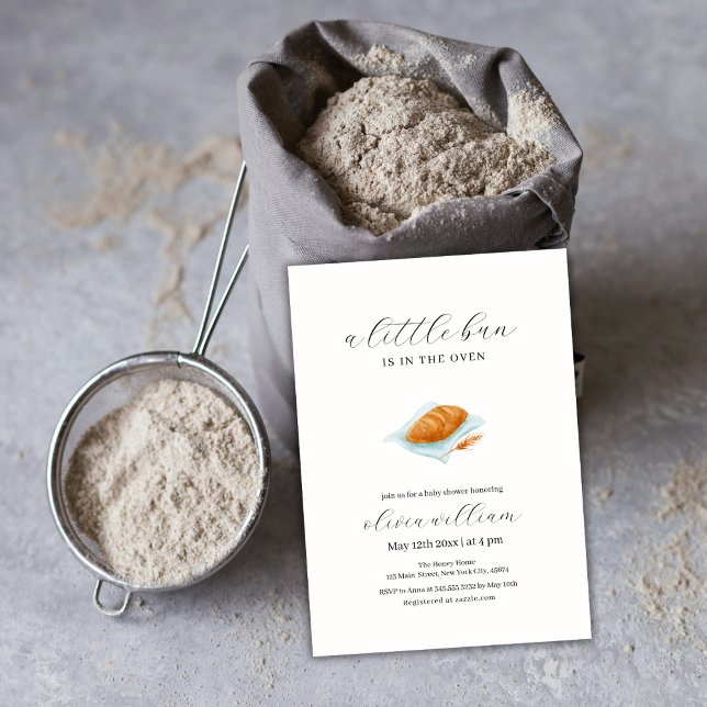 Invitación Bollo De Acuarela En El Baby Shower De Horno (Watercolor Baking Bun In The Oven Baby Shower Invitation)