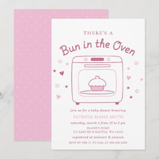 Invitación Bollo En El Horno Fiesta De Bebé Niña Rosa