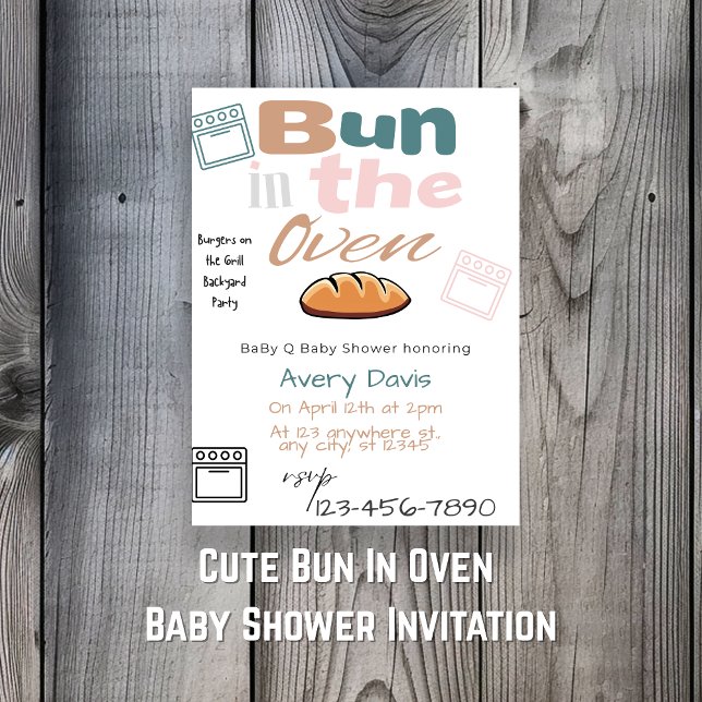 Invitación Bollo En Horno BaBy Q Shower (Cute Bun In Oven BaBy Q Shower Invitation
)
