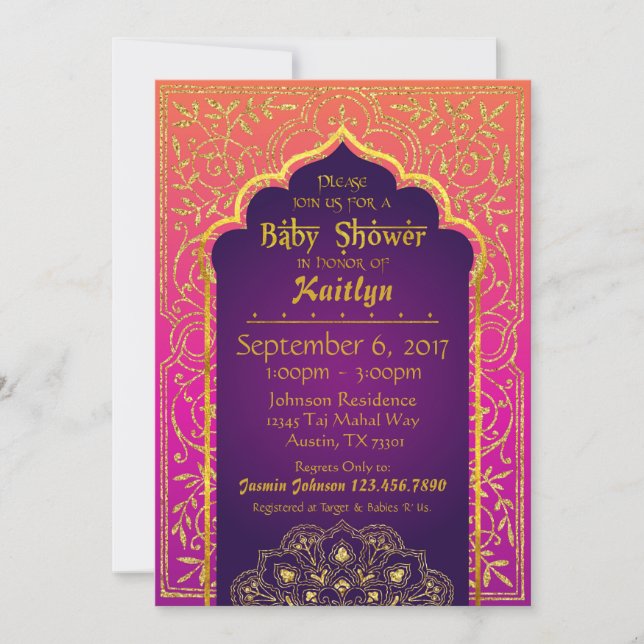 Invitación Bollywood Arabian Nights Baby Shower (Anverso)