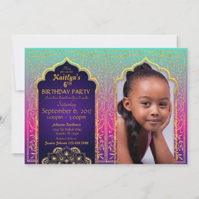 Invitación Bollywood Arabian Nights Birday Invitation Card (Anverso)