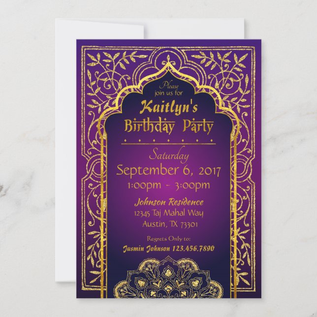 Invitación Bollywood Arabian Nights Birday Invitation Card (Anverso)