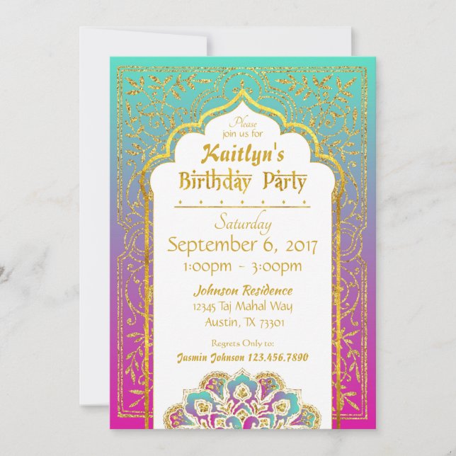 Invitación Bollywood Arabian Nights Birday Invitation Card (Anverso)