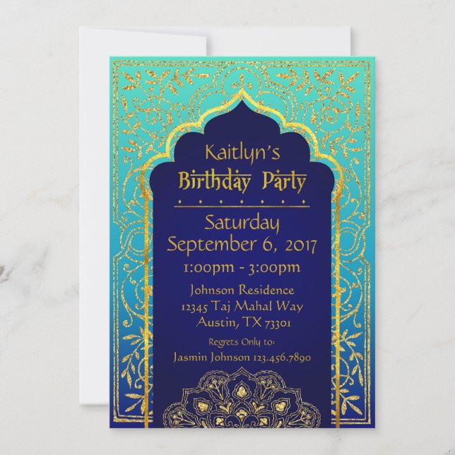 Invitación Bollywood Arabian Nights Birday Invitation Card (Anverso)