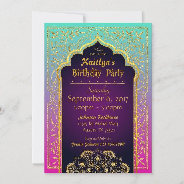 Invitación Bollywood Arabian Nights Birday Invitation Card (Anverso)