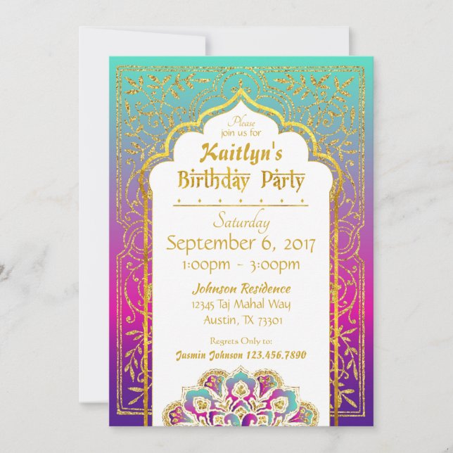Invitación Bollywood Arabian Nights Birday Invitation Card (Anverso)