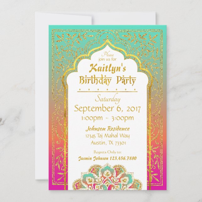 Invitación Bollywood Arabian Nights Birday Invitation Card (Anverso)