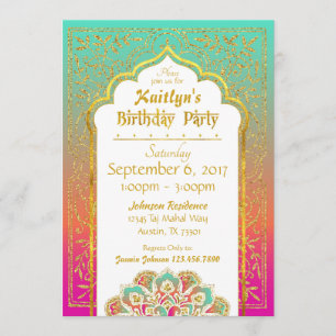 Invitación Bollywood Arabian Nights Birday Invitation Card
