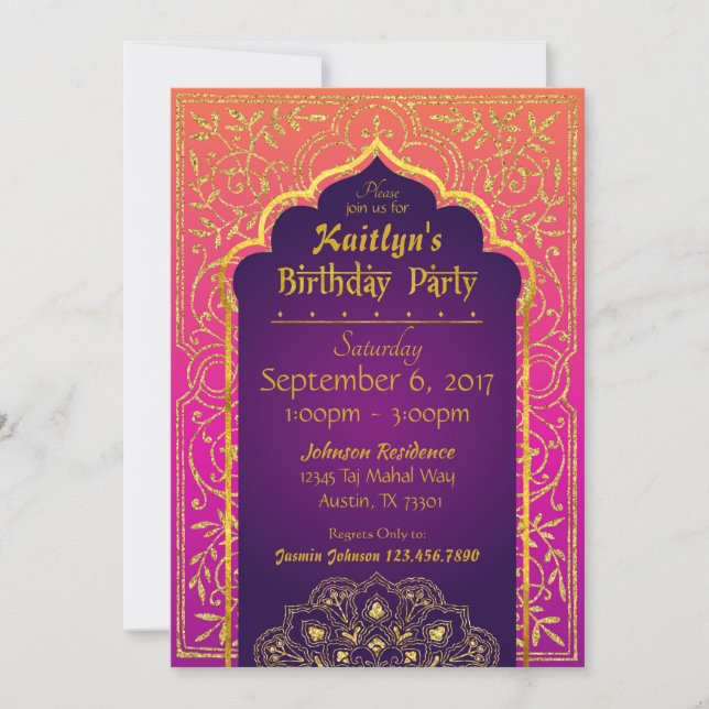 Invitación Bollywood Arabian Nights Birday Invitation Card (Anverso)