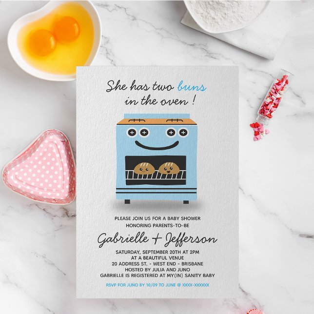 Invitación Bolón Azul En El Baby Shower De Los Gemelos Horno (Subido por el creador)