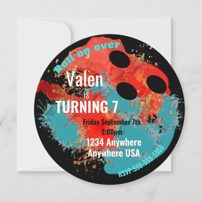 Invitación BOLOS, bolos, fiesta de cumpleaños de niños (Anverso)