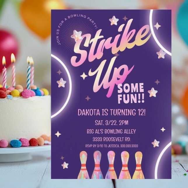 Invitación Bolos Cumpleaños Neon Pink Fiesta (Subido por el creador)