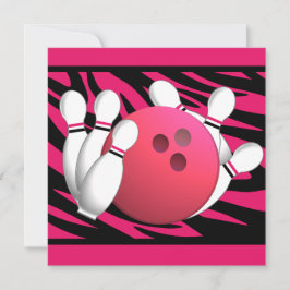 Invitación Bolos Cumpleaños Neon Pink y Zebra Stripes