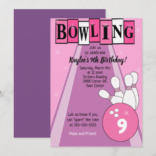 Invitación Bolos Fiestas Chicas rosados Cumpleaños