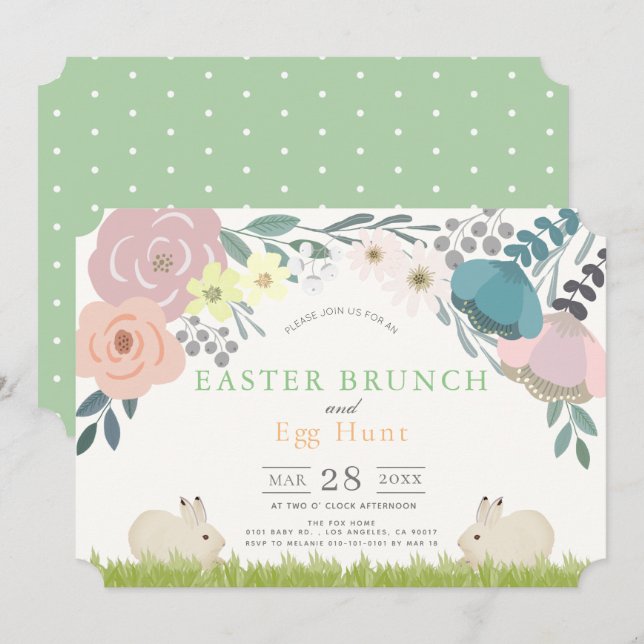Invitación Bolos florales de primavera Brunch de Pascua y caz (Anverso / Reverso)