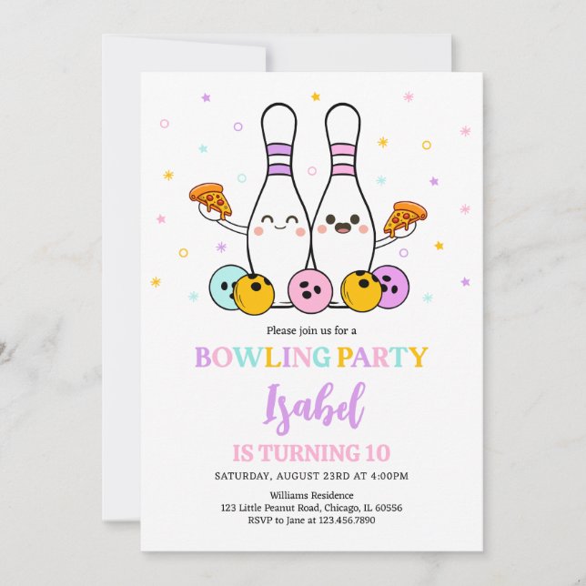 Invitación Bolos Pastel y Fiesta de Cumpleaños Pizza (Anverso)