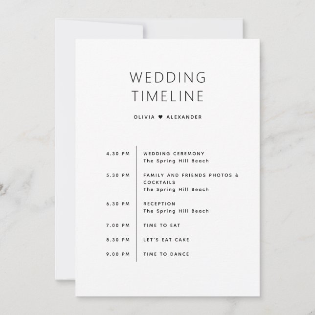 Invitación Bolsa de bienvenida de boda | Línea de tiempo Itin (Reverso)