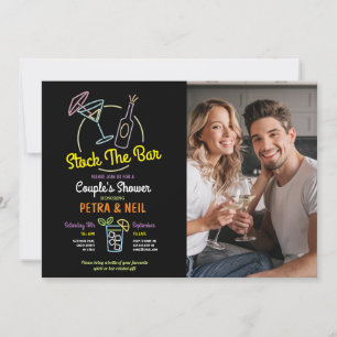 Invitación Bolsa de fotos El Bar Fiesta Neon Parple Shower