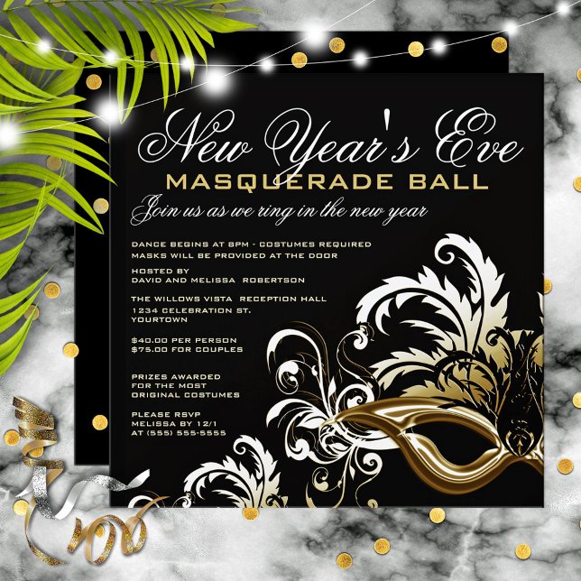 Invitación Bolsa de la Mascarada de Año Nuevo Negro/Oro (Subido por el creador)
